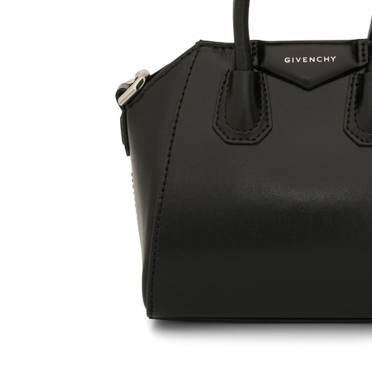 Micro Antigona Bag in Box Leather in Black