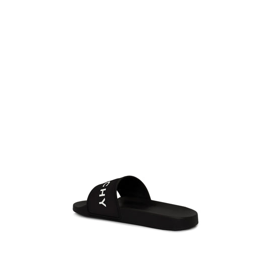 Logo Flat Sandal with Raised Logo in Black