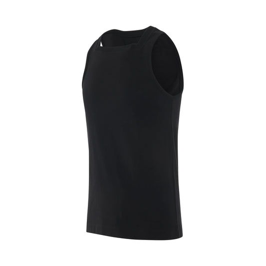 Slim Fit Tank Top with Square Collar in Black