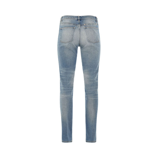 Washed Stretch Denim Jeans in Light Blue