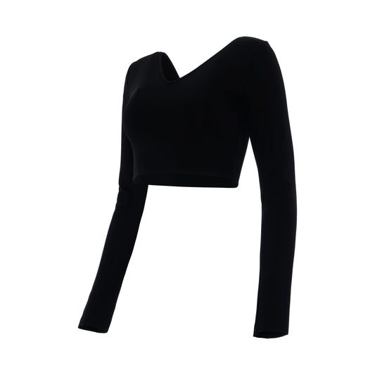 Long Sleeves Cropped V Neck Top in Black