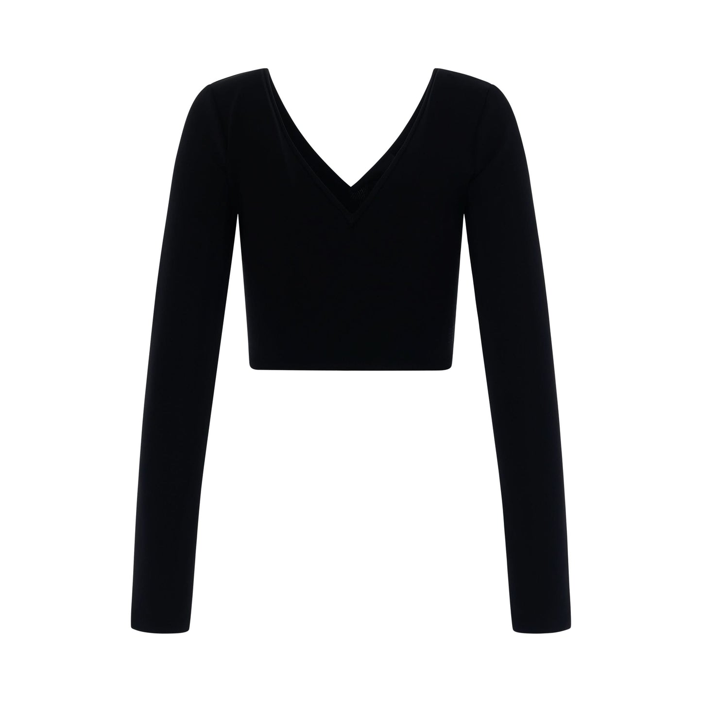 Long Sleeves Cropped V Neck Top in Black