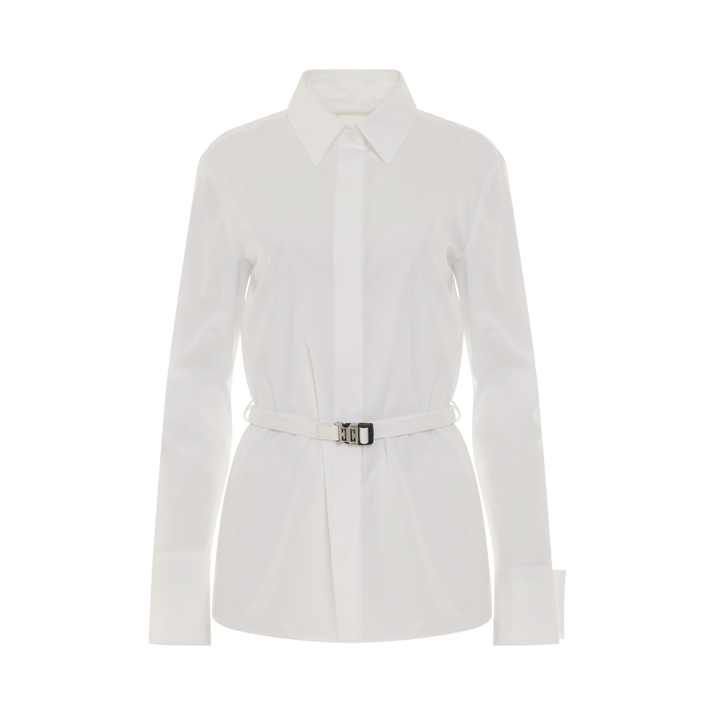 Classic Poplin Shirt with Belt in White