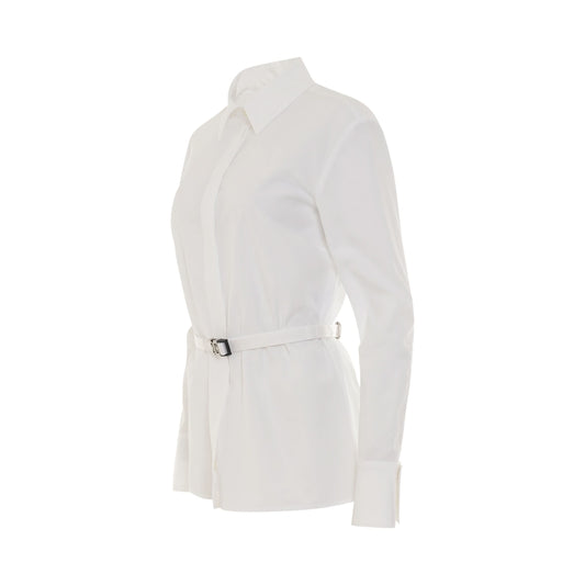 Classic Poplin Shirt with Belt in White