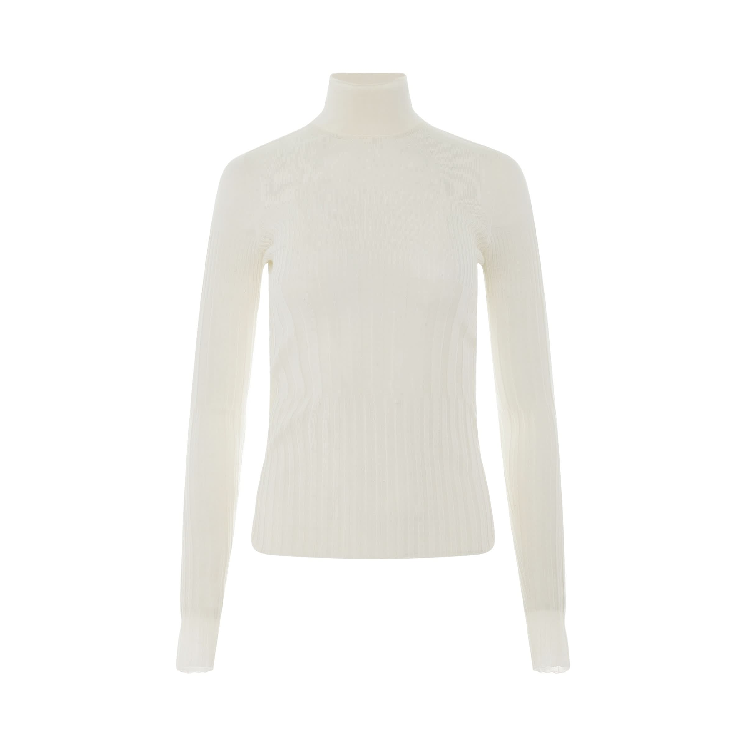 Long Sleeve Cyclist Neck Ribbed Sweater in Ivory