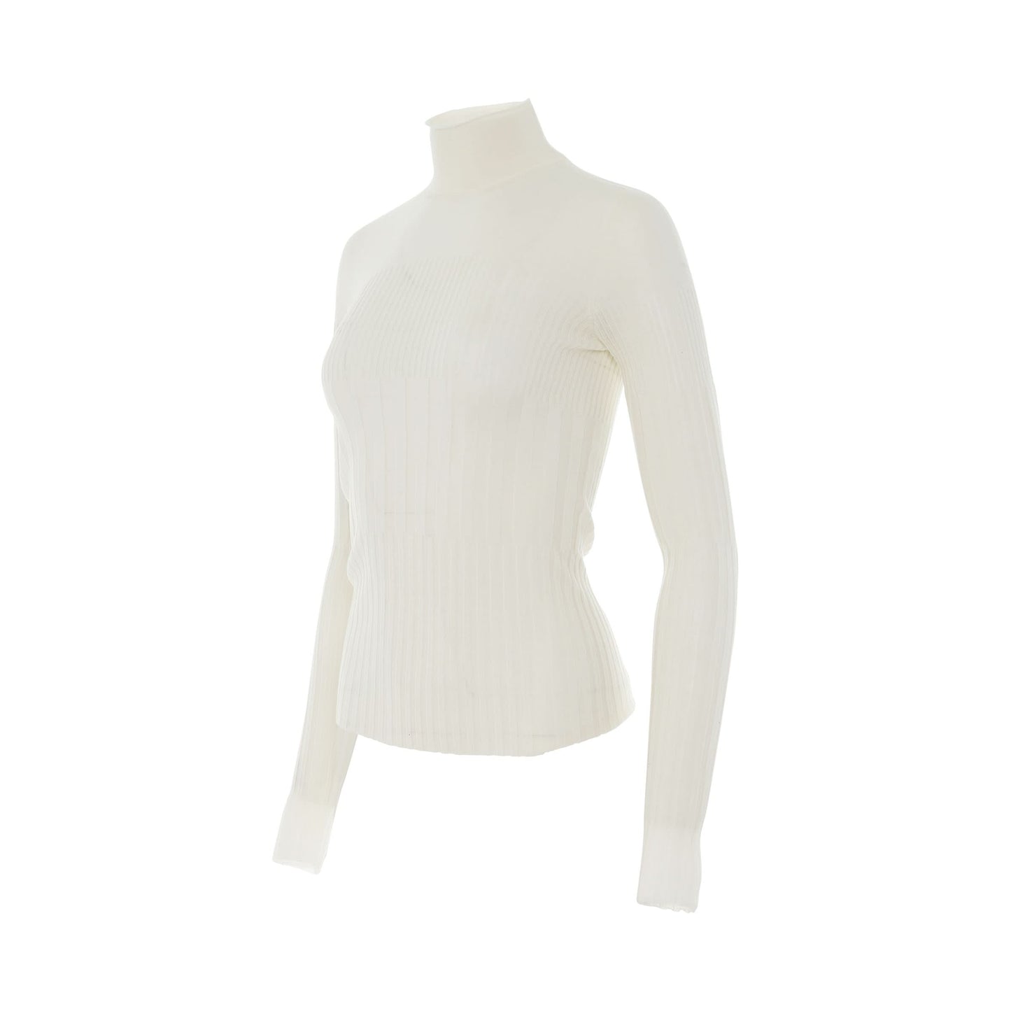 Long Sleeve Cyclist Neck Ribbed Sweater in Ivory