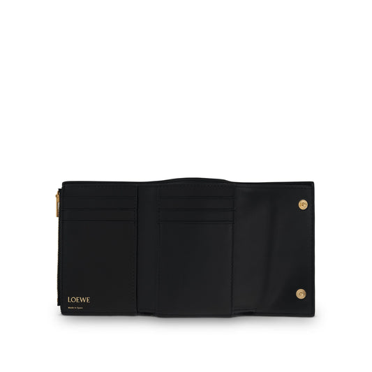 Repeat Small Vertical Wallet in Embossed Calfskin in Black