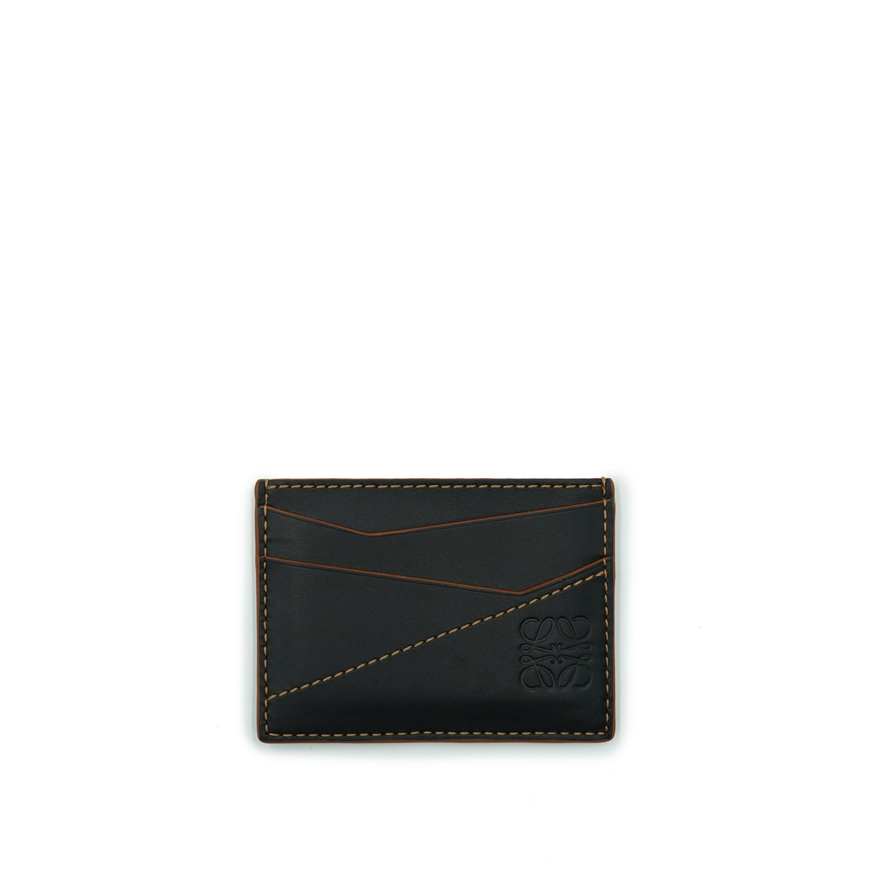 Puzzle Stitches Plain Cardholder in Smooth Calfskin in Black