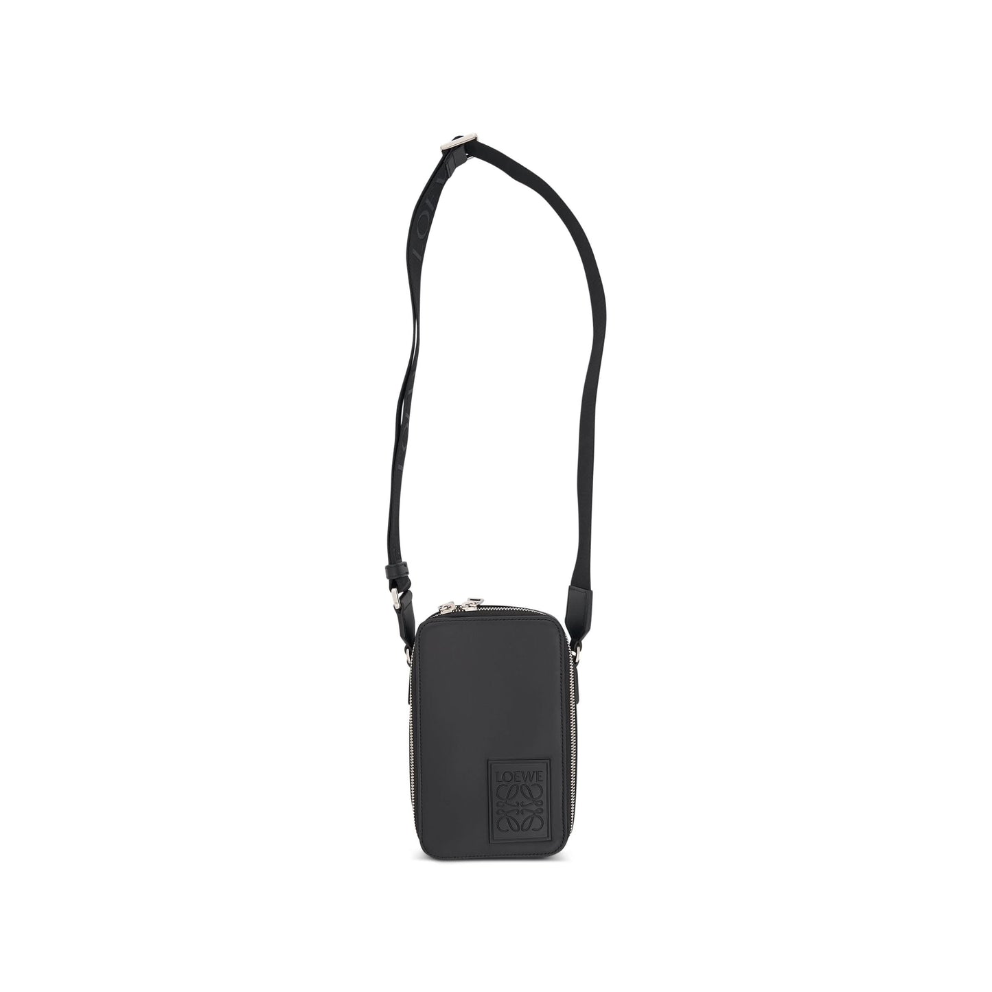 Vertical Crossbody Pocket in Satin Calfskin in Black