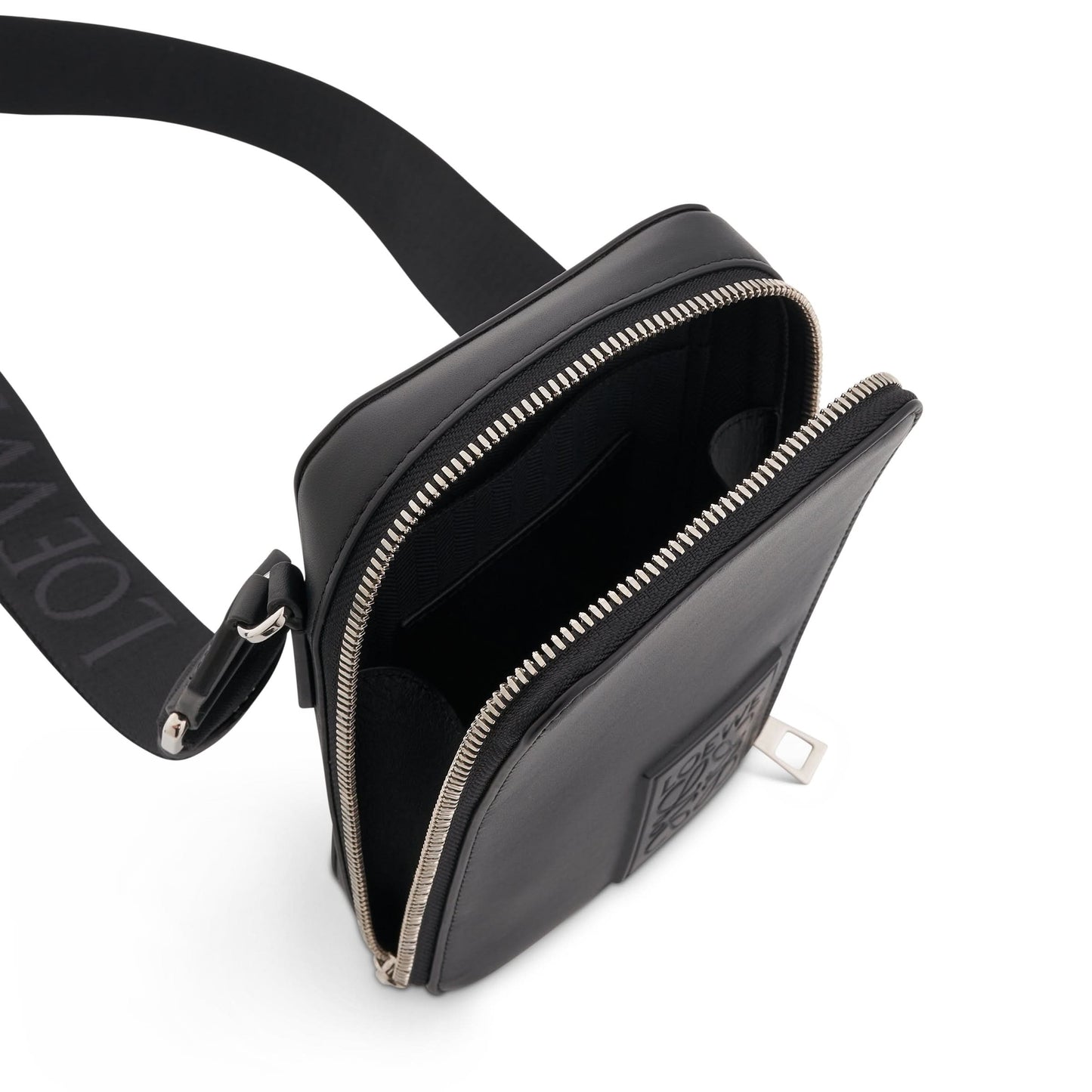 Vertical Crossbody Pocket in Satin Calfskin in Black