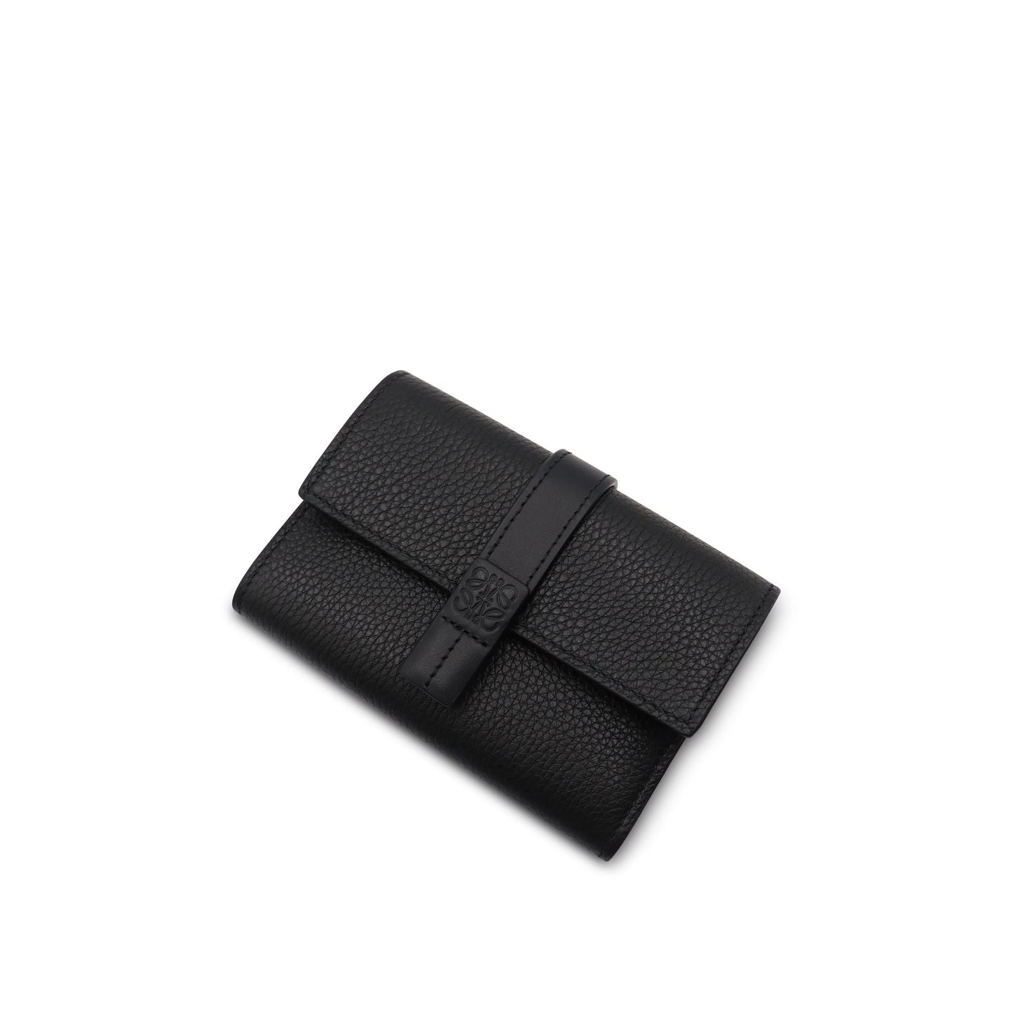 Small Vertical Wallet in Soft Grained Calfskin in Black