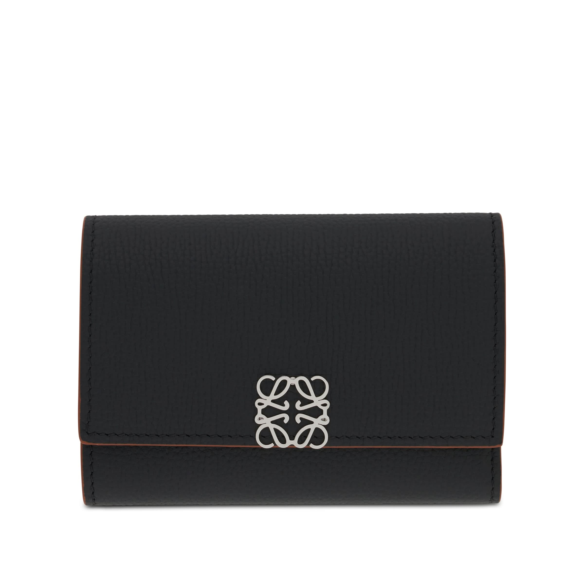 Anagram Small Vertical Wallet in Pebble Grain Calfskin in Black