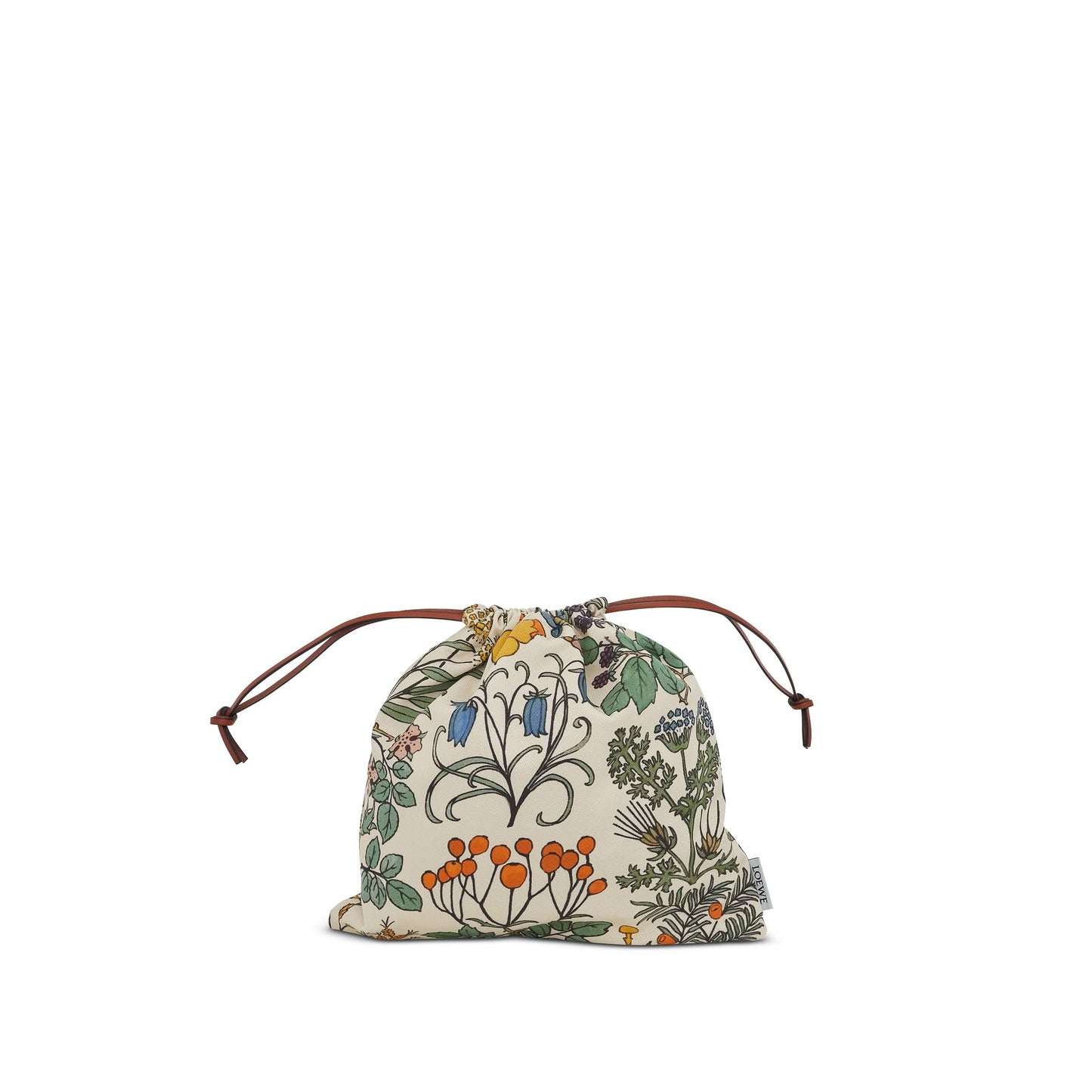 Herbarium Drawstring Pouch in Canvas and Calfskin in Soft White