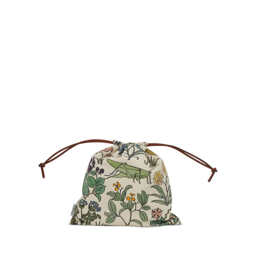 Herbarium Drawstring Pouch in Canvas and Calfskin in Soft White