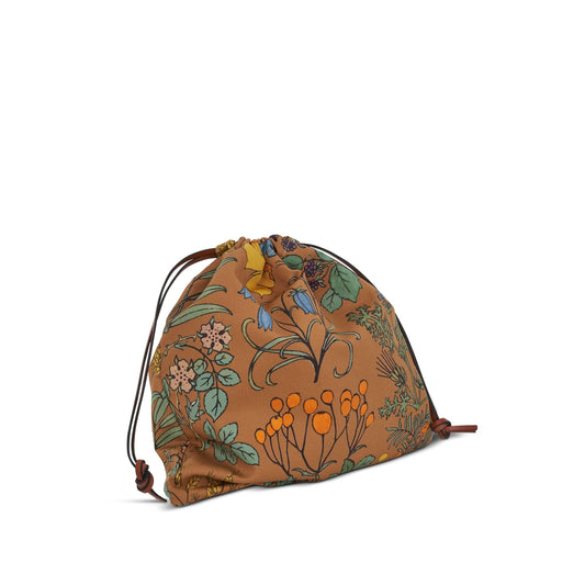 Herbarium Drawstring Pouch in Canvas and Calfskin in Warm Desert