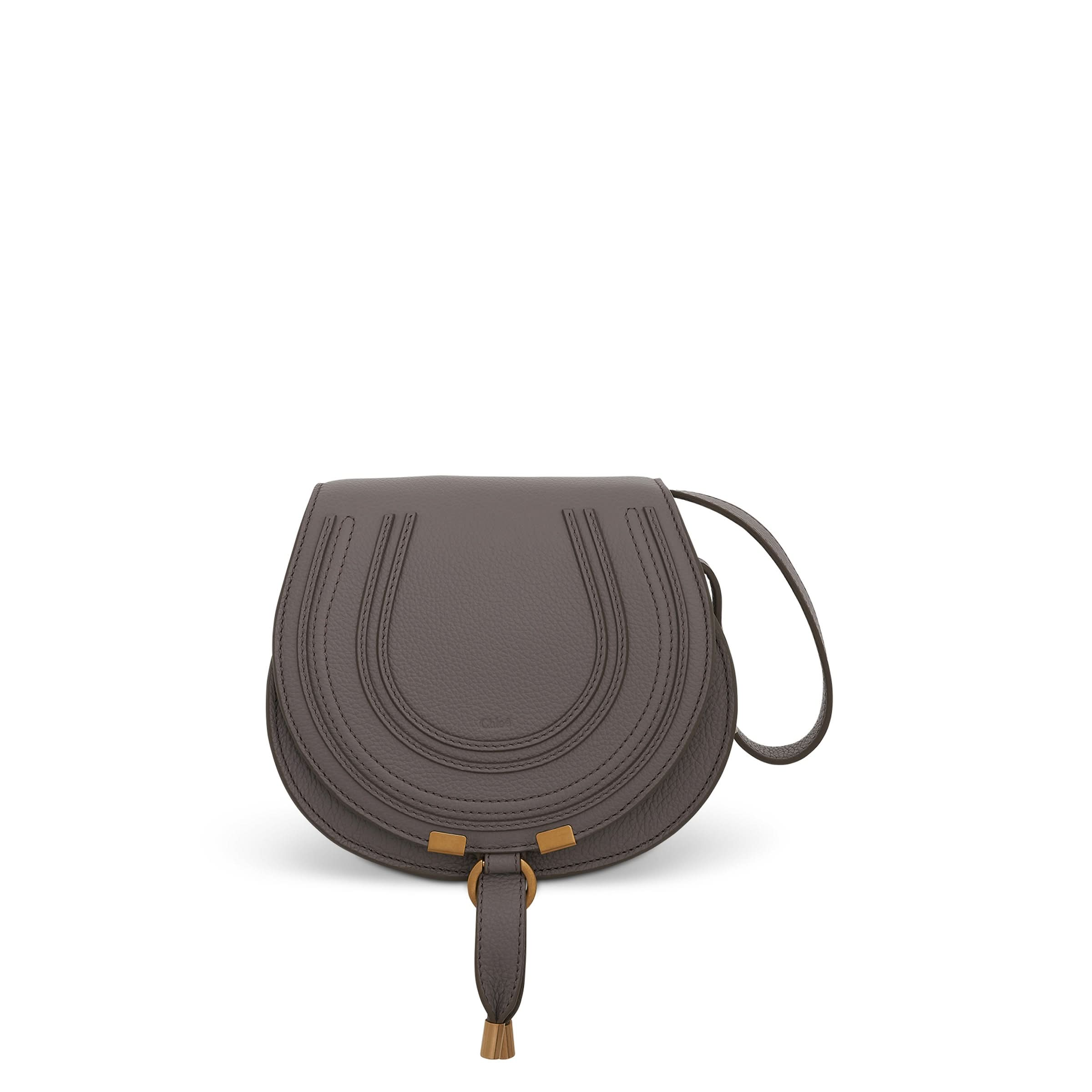 Mini Marcie Saddle Bag in Grained Calfskin in Cashmere Grey