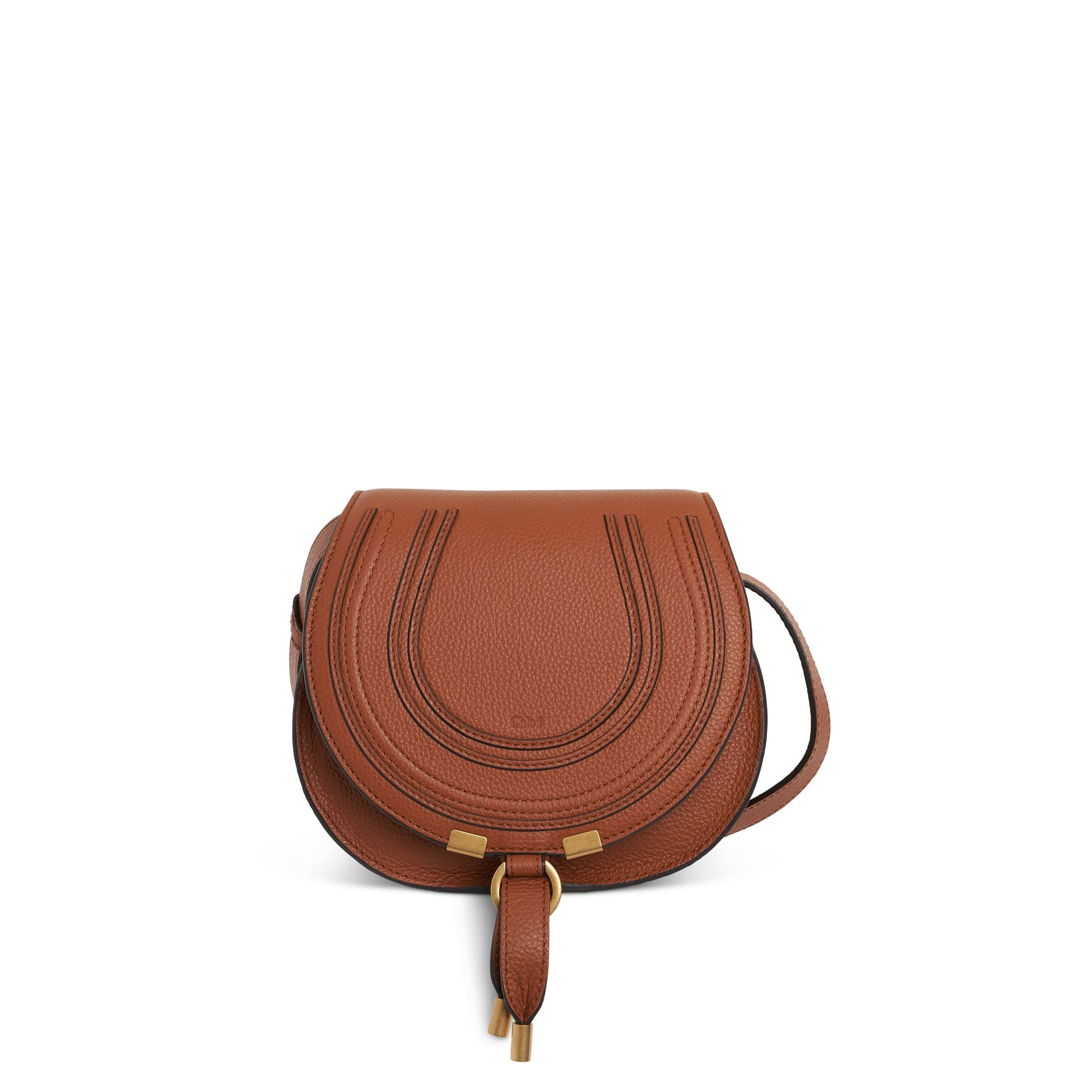 Marcie Saddle Mini Bag in Grained Calfskin in Tan