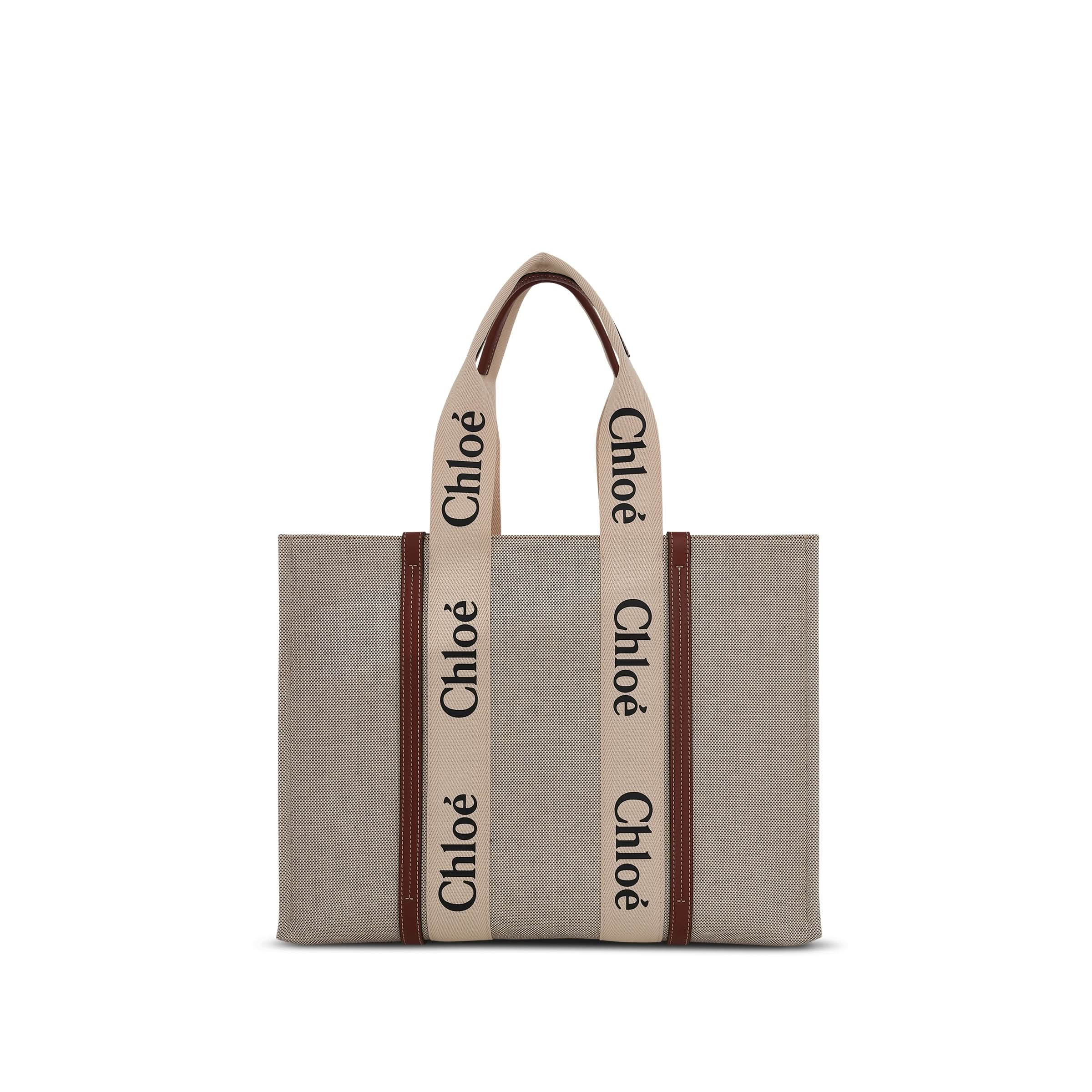 Large Woody Tote Bag with Strap in White/Brown