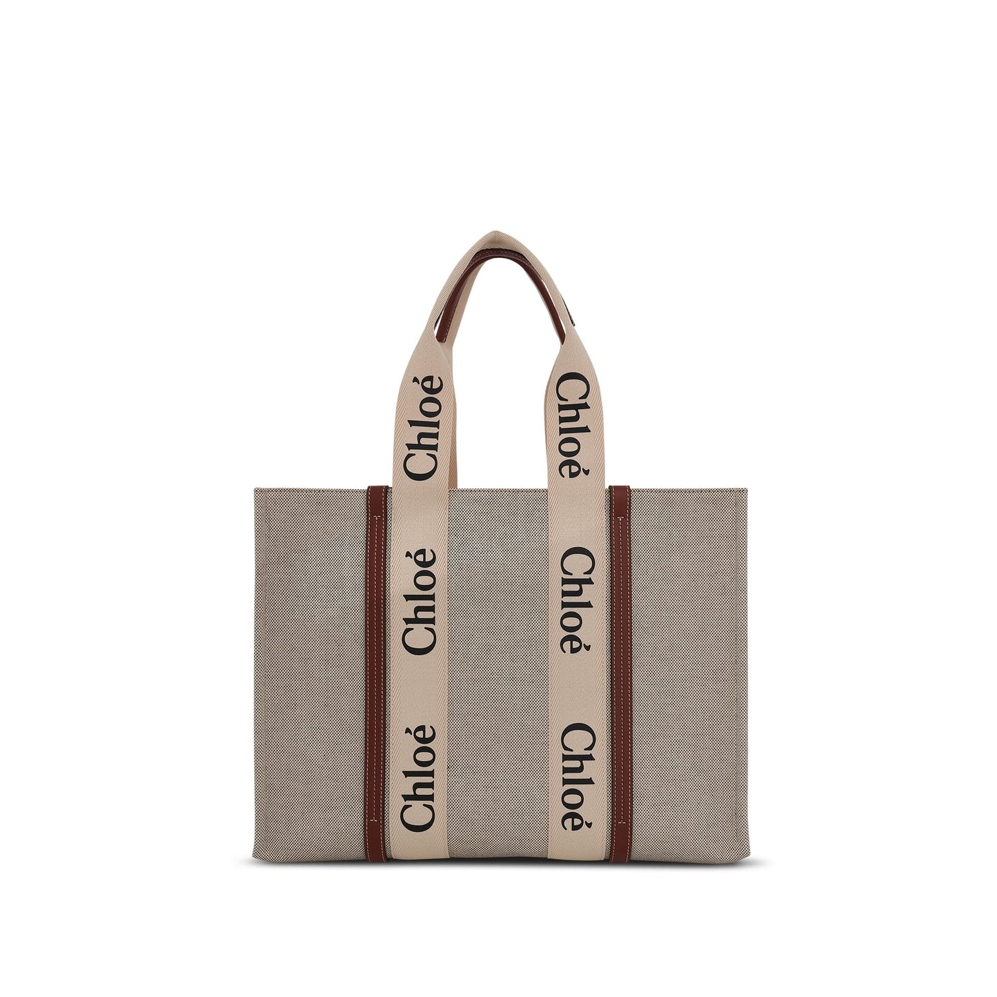 Large Woody Tote Bag with Strap in White/Brown