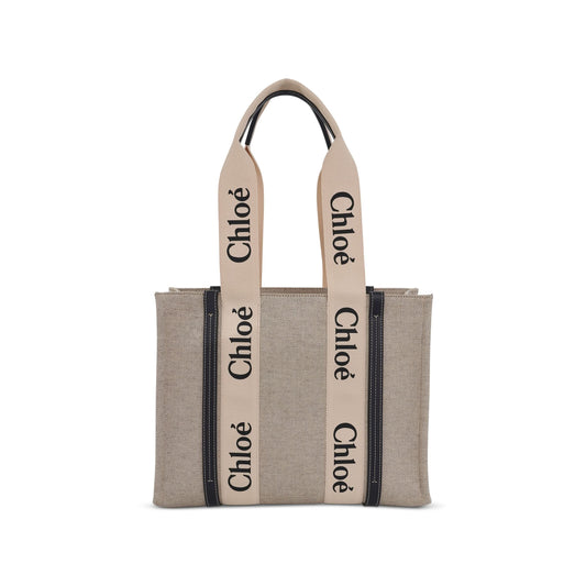 Medium Woody Tote Bag with Strap in White/Blue