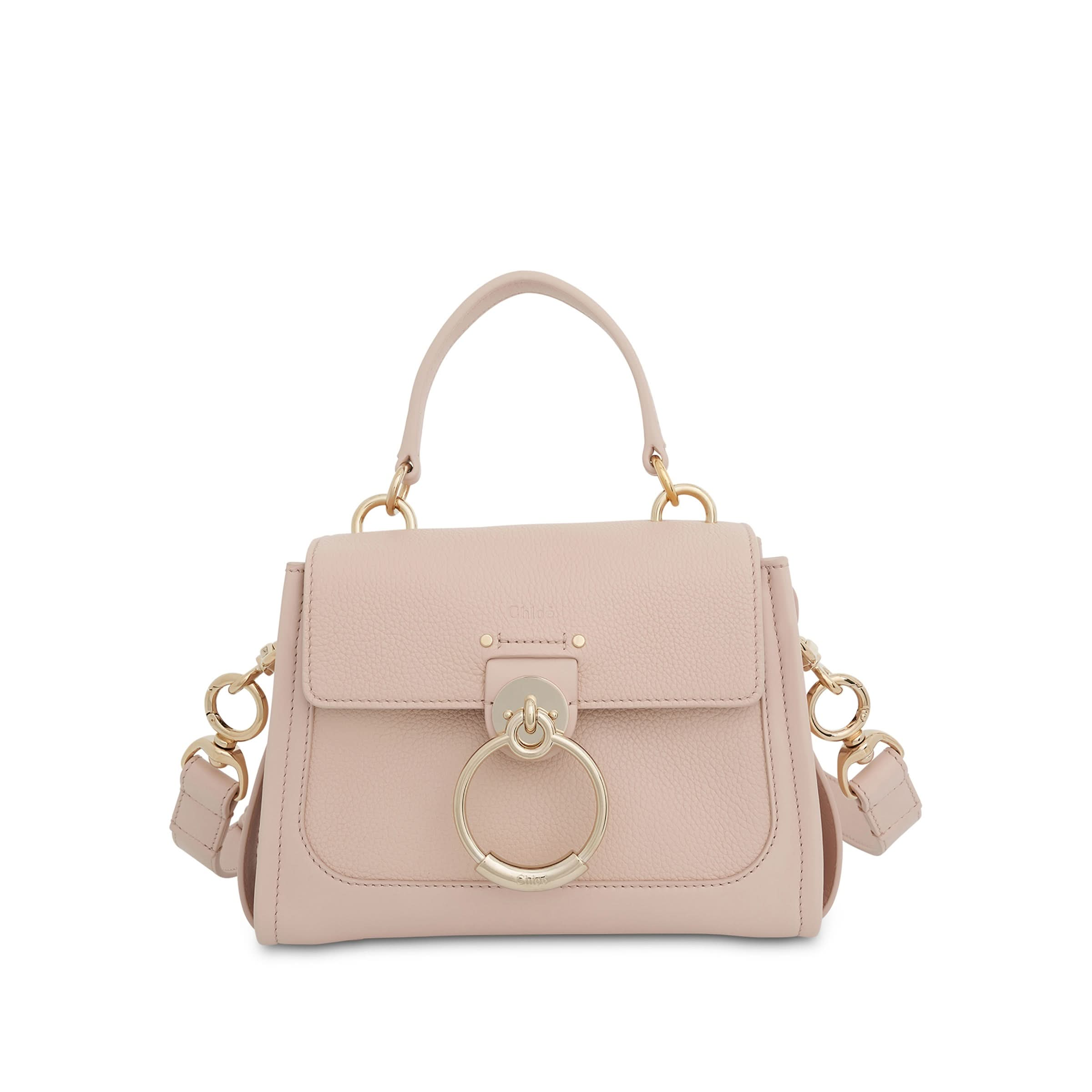 Mini Tess Day Bag in Grained 
Shiny Calfskin in Cement Pink