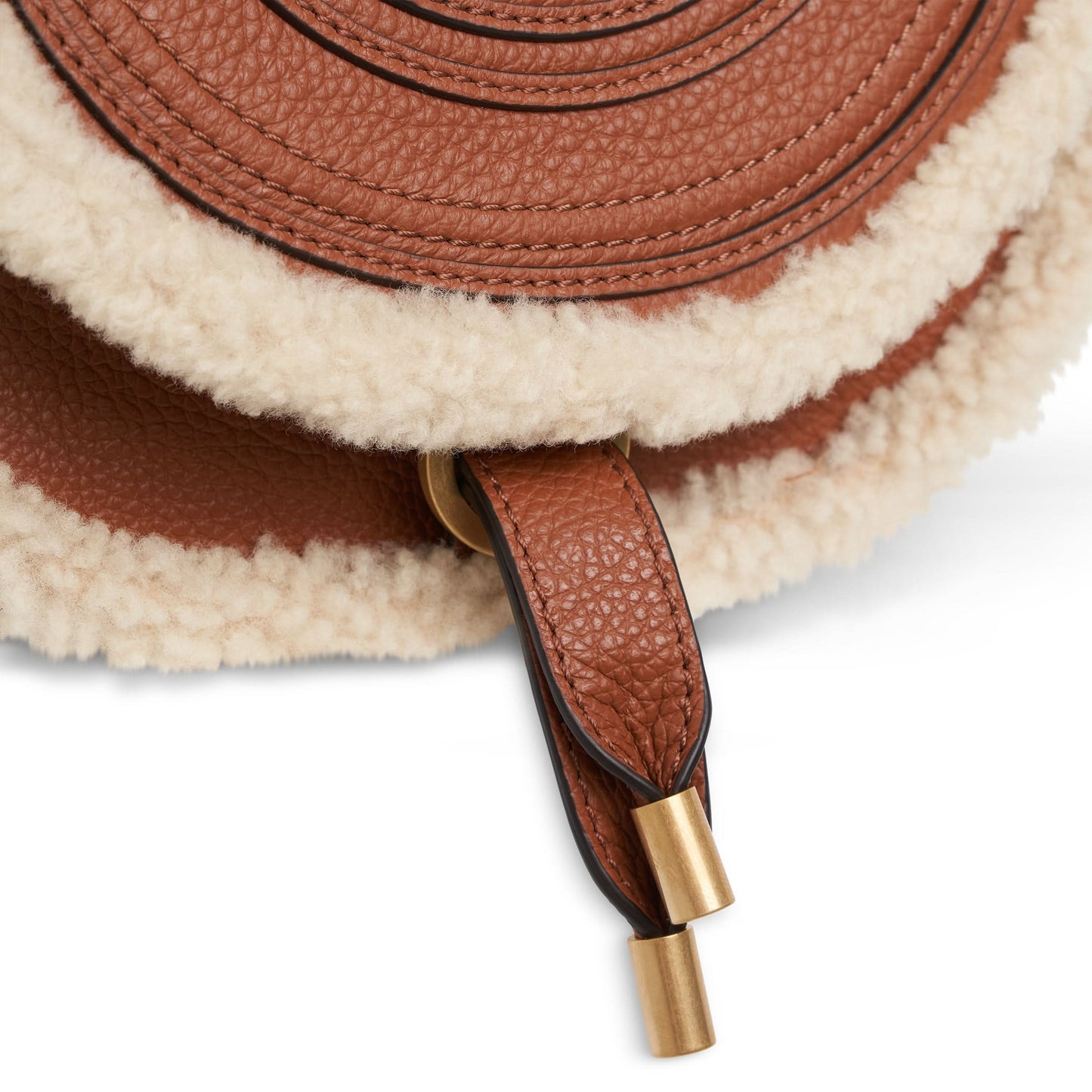 Marcie Saddle Mini Bag in Grained Calfskin and Shearling in Tan