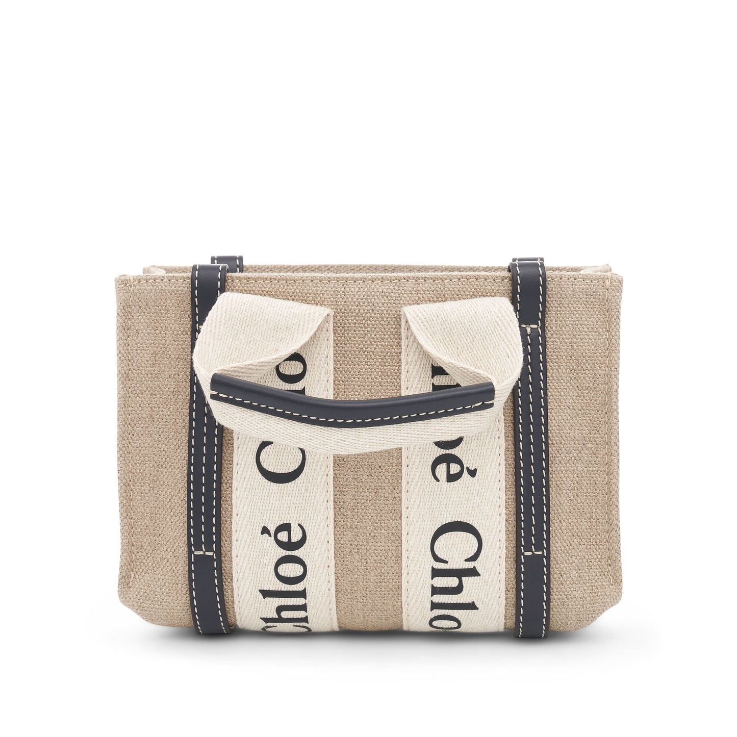 Mini Woody Tote Bag with Strap in White/Blue