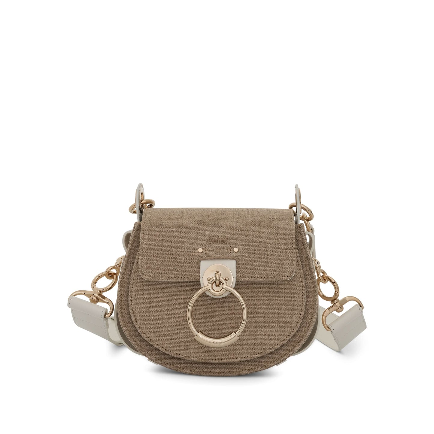 Small Tess Bag in Linen Canvas 
Shiny Calfskin in Sand