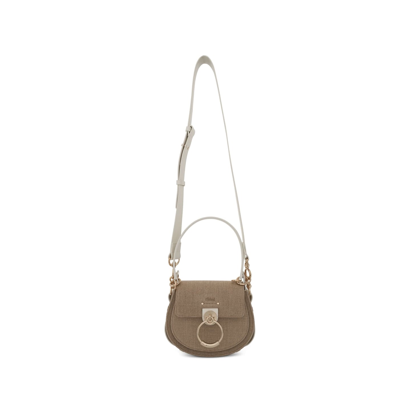 Small Tess Bag in Linen Canvas 
Shiny Calfskin in Sand