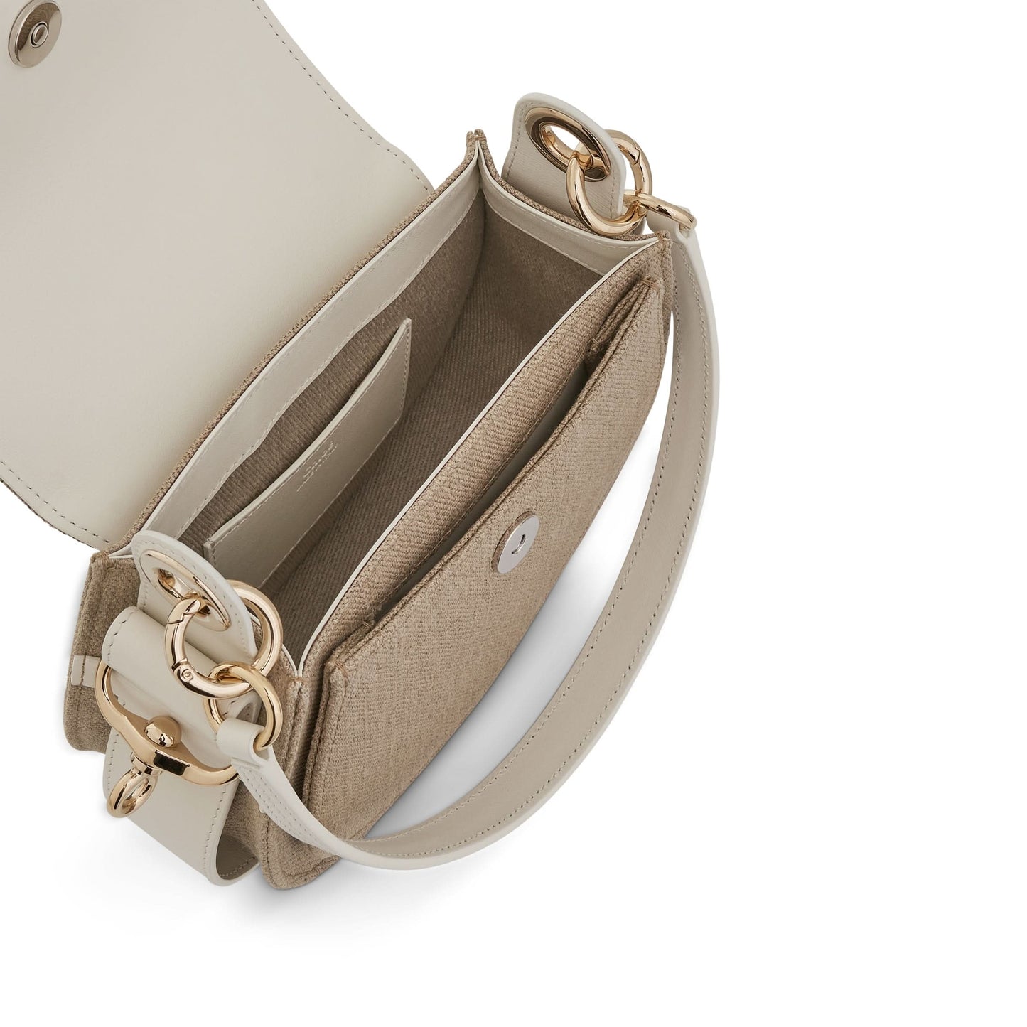 Small Tess Bag in Linen Canvas 
Shiny Calfskin in Sand