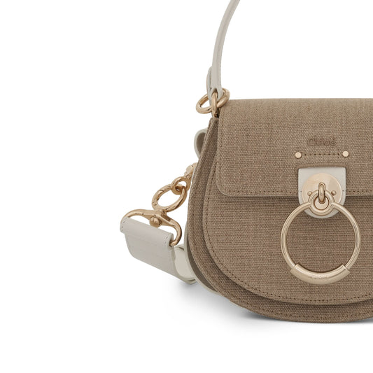 Small Tess Bag in Linen Canvas 
Shiny Calfskin in Sand