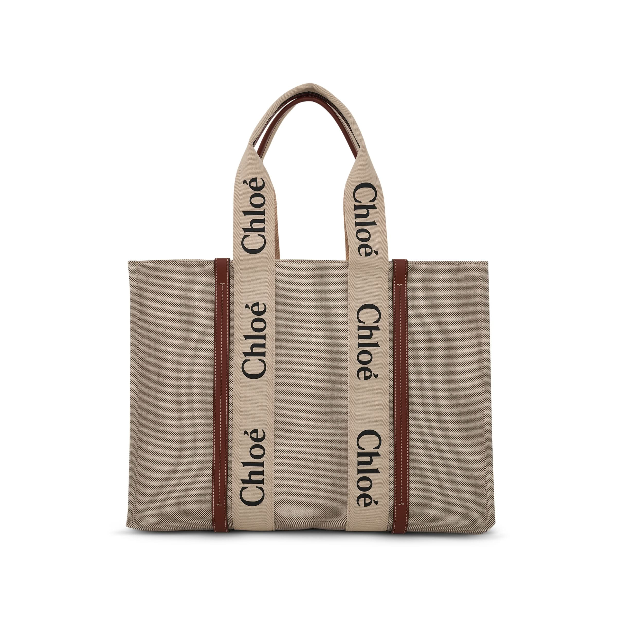 Large Woody Tote Bag in White/Brown