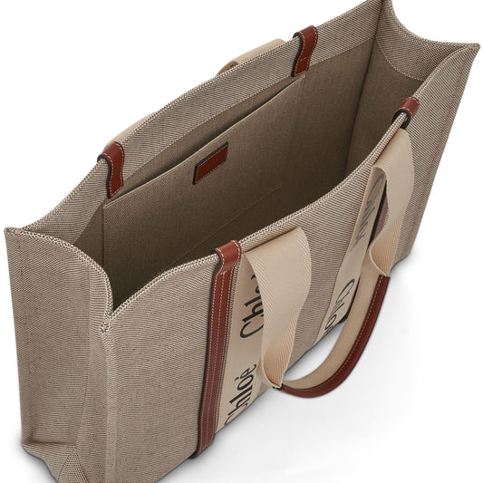 Large Woody Tote Bag in White/Brown