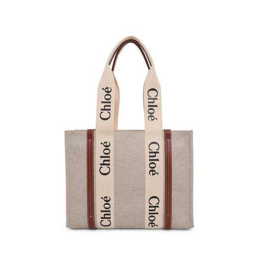 Medium Eco Woody Tote Bag with Strap in White/Brown