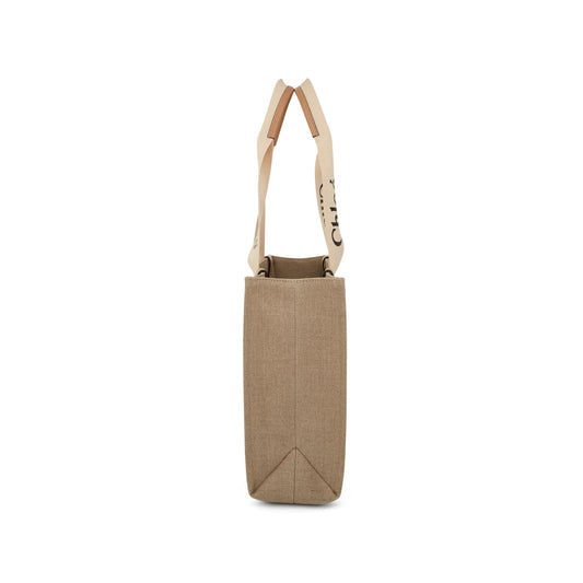 Medium Eco Woody Tote Bag with Strap in White/Beige