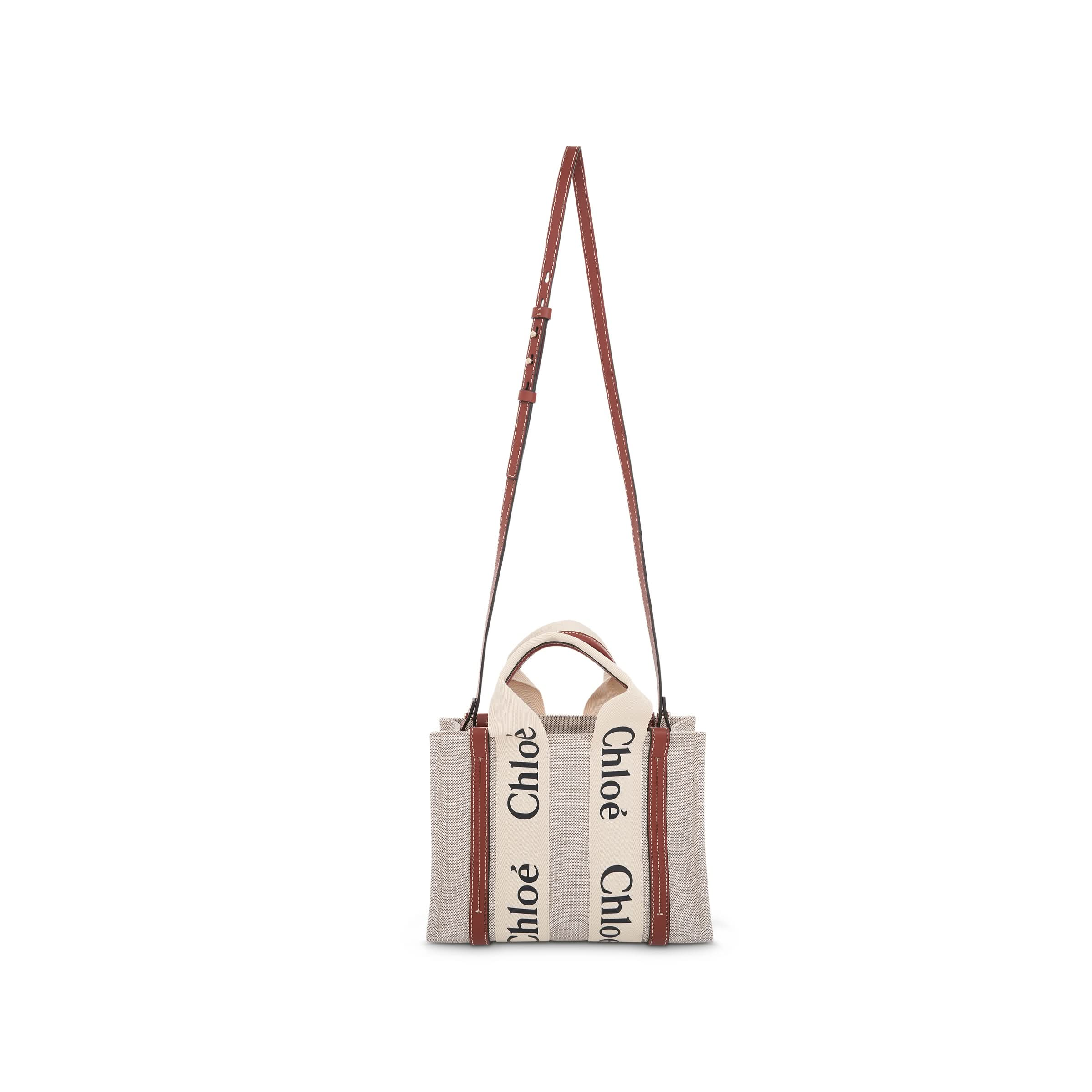 Small Eco Woody Tote Bag with Strap in White/Brown