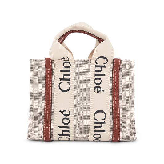 Small Eco Woody Tote Bag with Strap in White/Brown