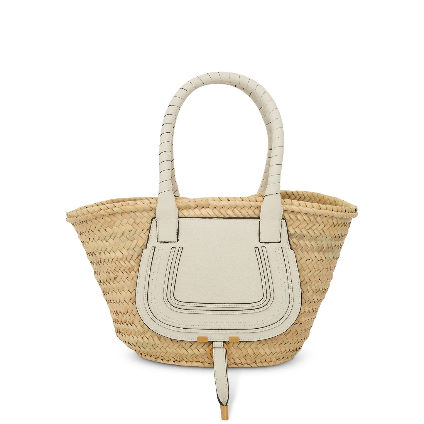 Medium Marcie Basket Bag in Raffia 
Calfskin in White