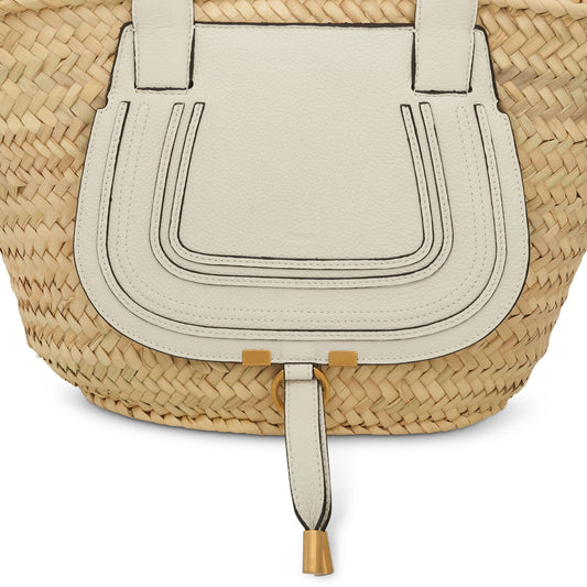 Medium Marcie Basket Bag in Raffia 
Calfskin in White