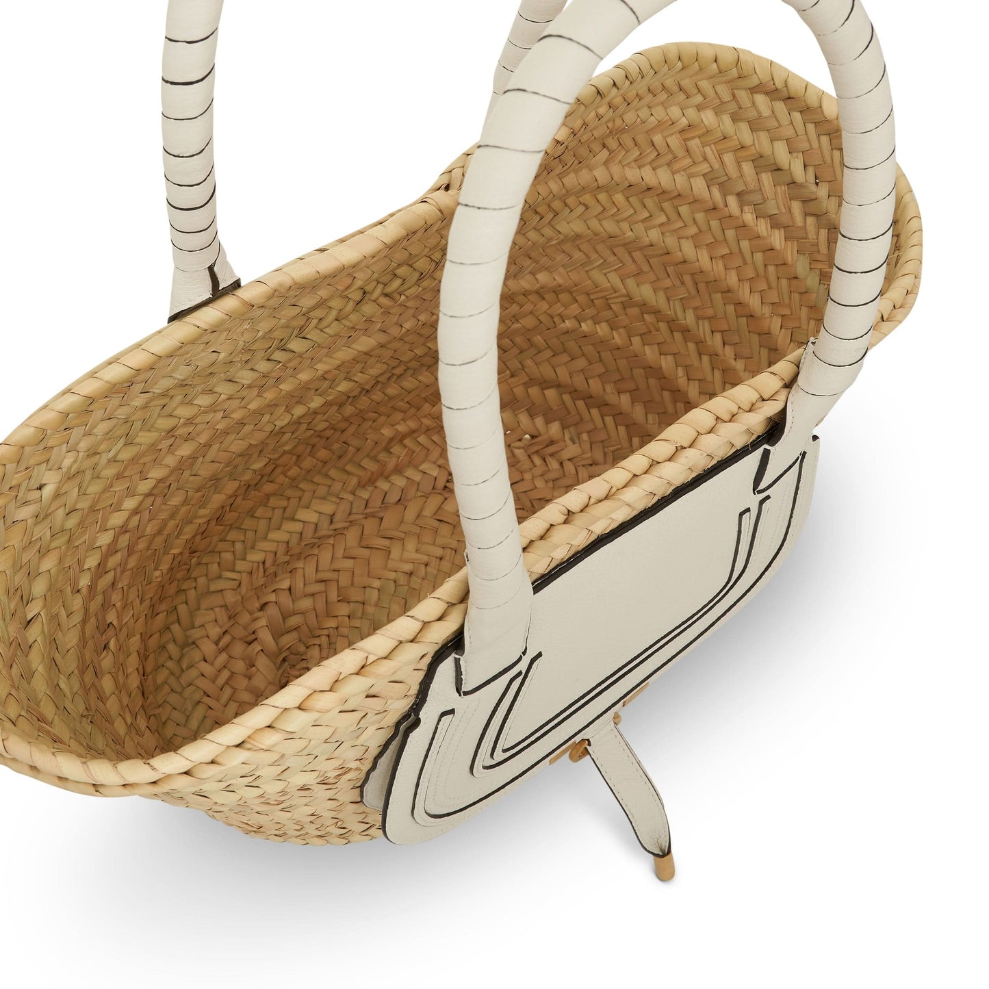 Medium Marcie Basket Bag in Raffia 
Calfskin in White