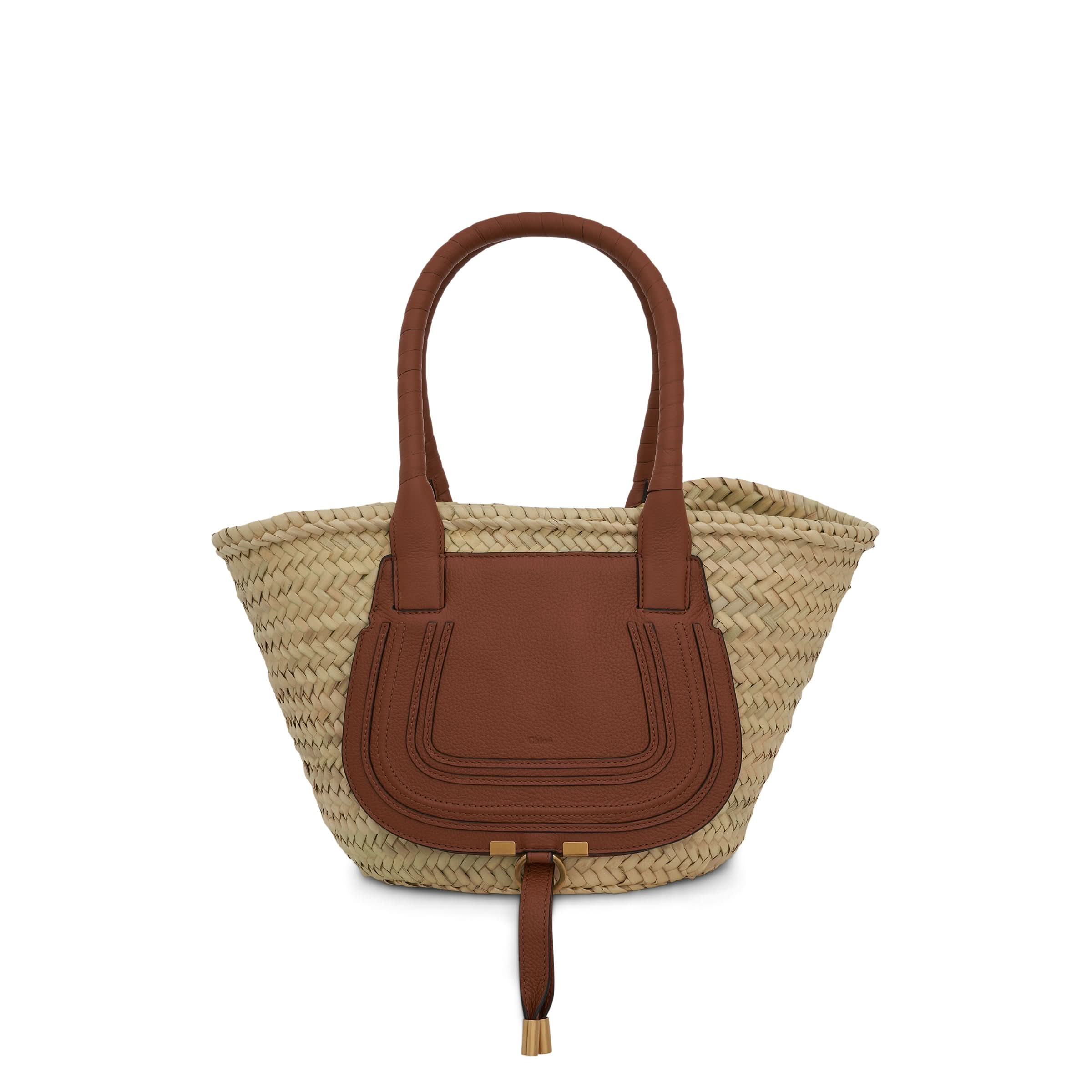 Medium Marcie Basket Bag in Raffia 
Calfskin in Tan