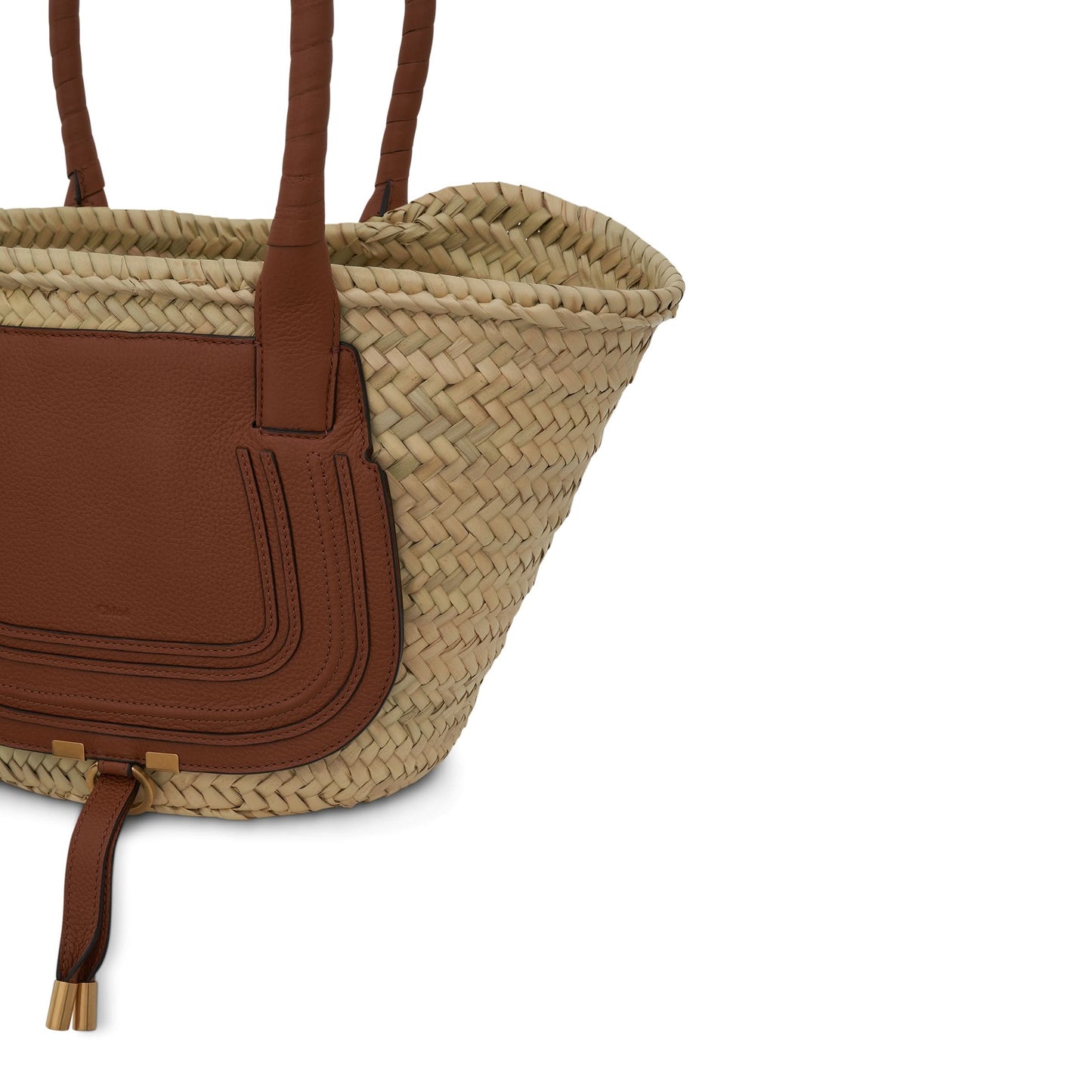 Medium Marcie Basket Bag in Raffia 
Calfskin in Tan