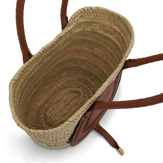 Medium Marcie Basket Bag in Raffia 
Calfskin in Tan