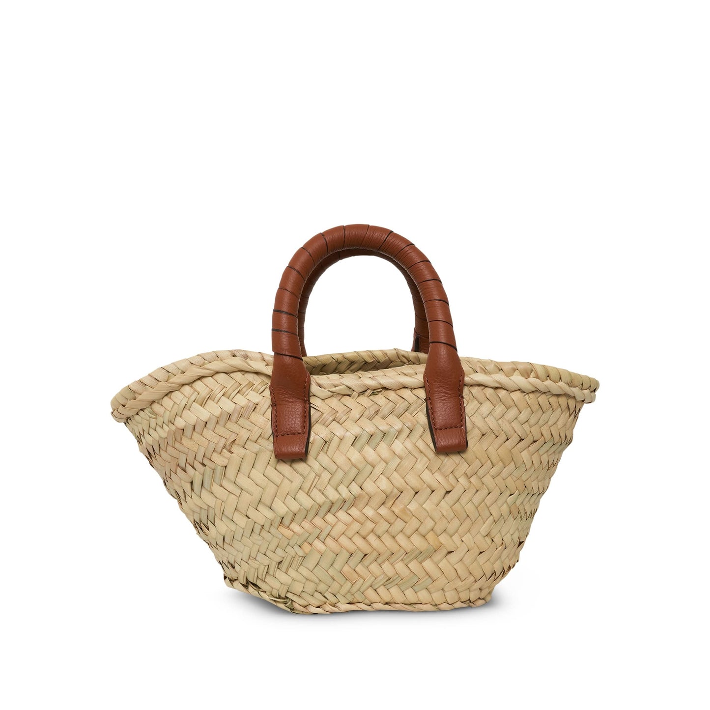 Small Marcie Basket Bag in Raffia Embellished Calfskin in Tan