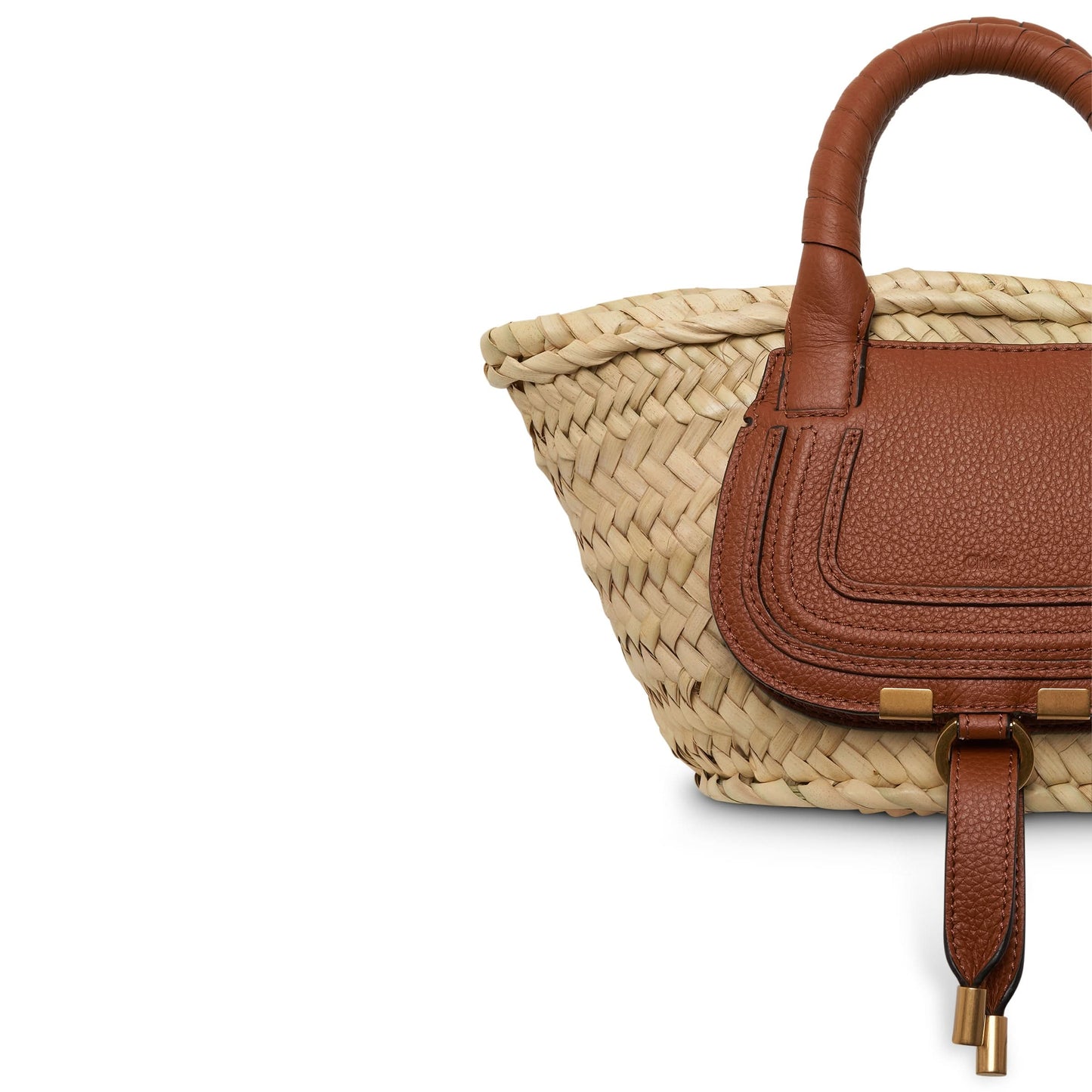 Small Marcie Basket Bag in Raffia Embellished Calfskin in Tan