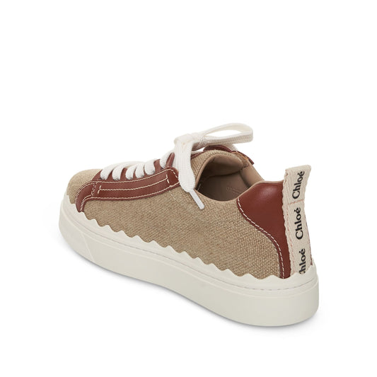 Lauren Sneaker in Linen and Calfskin in White/Brown