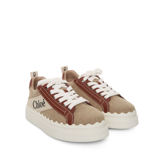 Lauren Sneaker in Linen and Calfskin in White/Brown