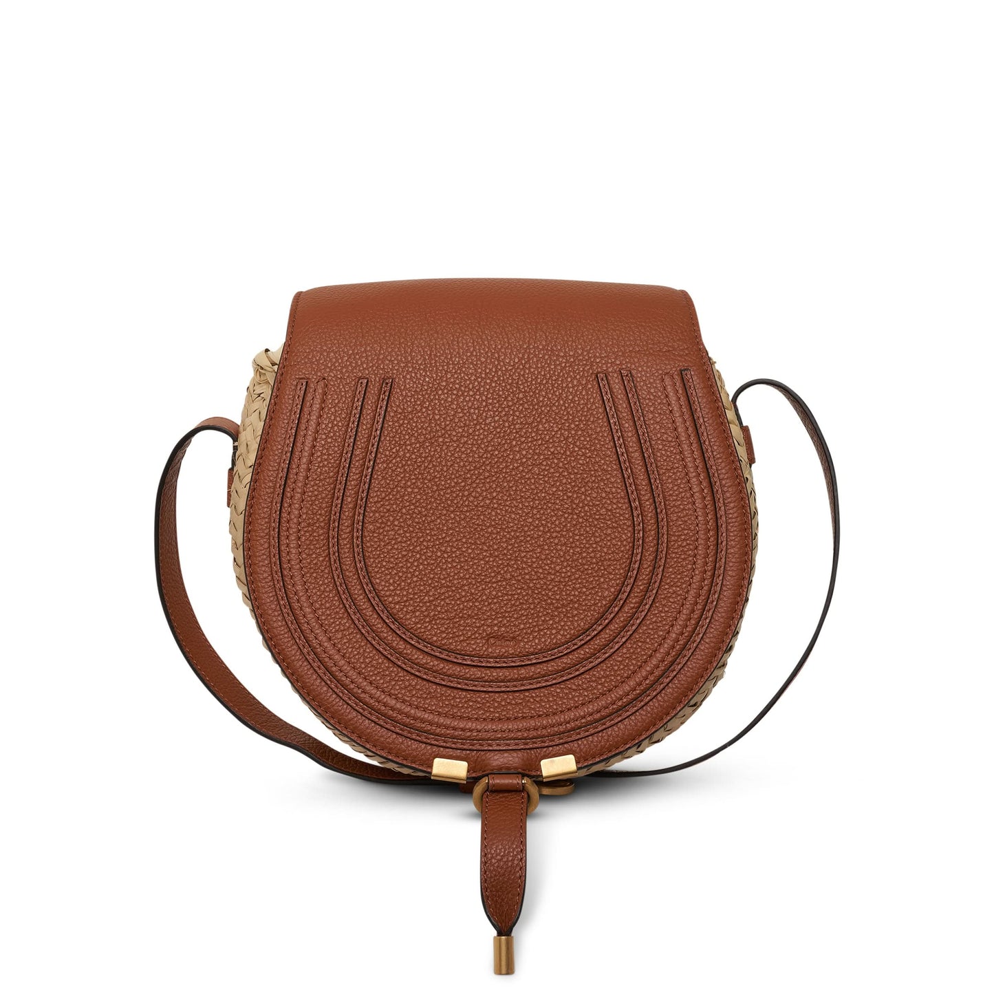 Mini Marcie Saddle Bag in Raffia 
Calfskin in Tan