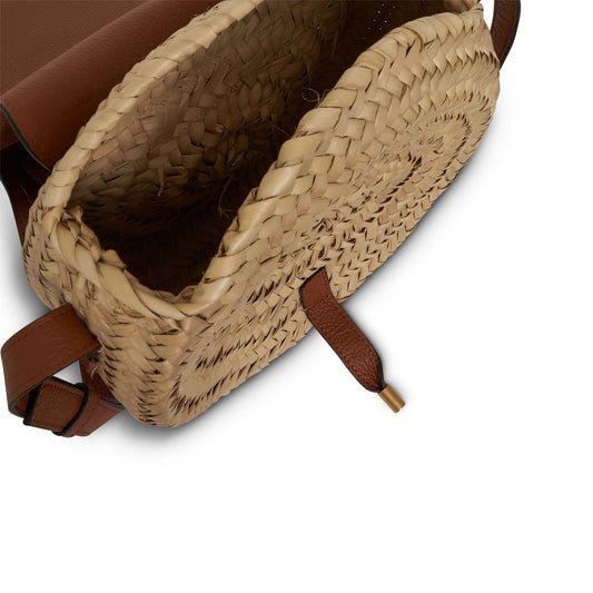 Mini Marcie Saddle Bag in Raffia 
Calfskin in Tan