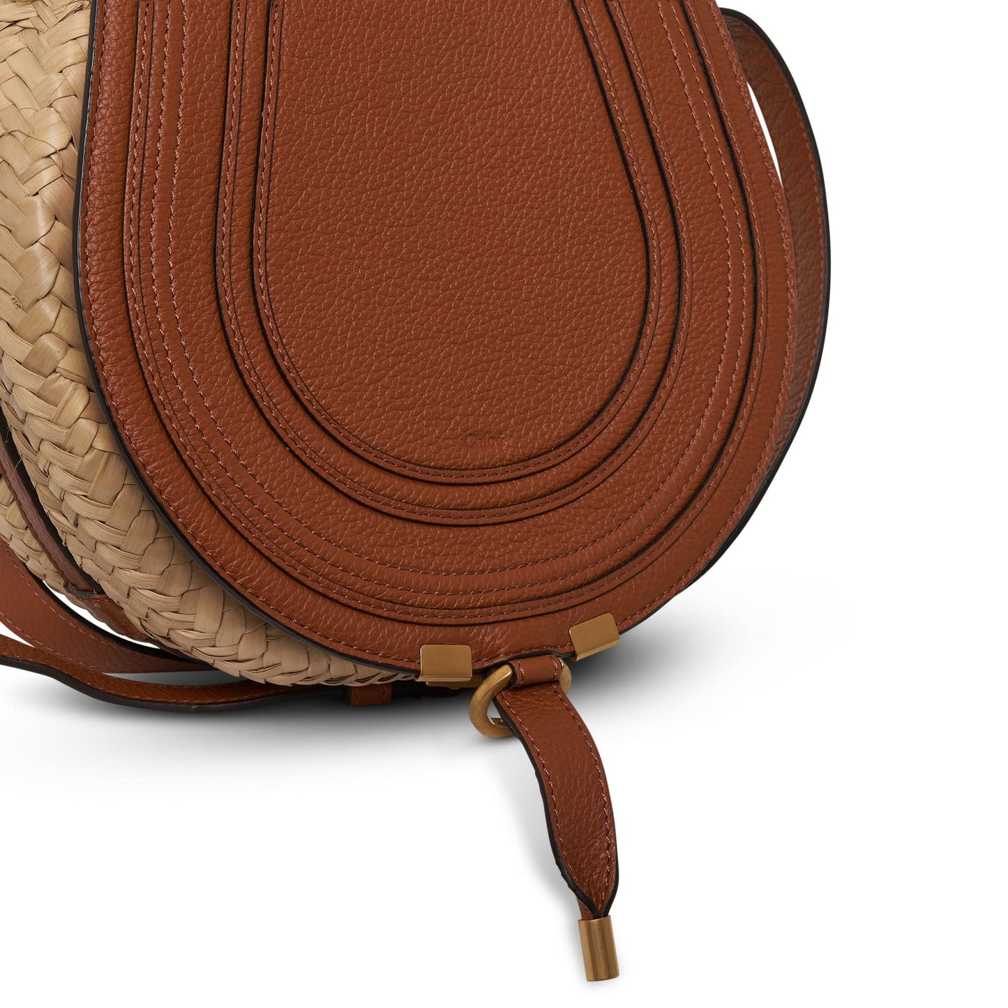 Mini Marcie Saddle Bag in Raffia 
Calfskin in Tan